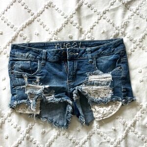Rue21 Blue Distressed Jean Shorts with Raw Hem